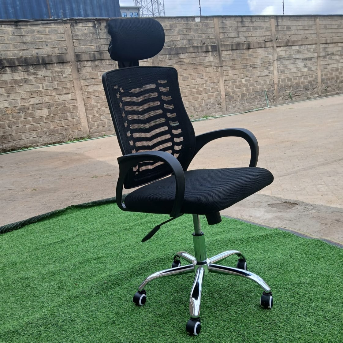 Secretarial Mesh Black Office Chair with Headrest