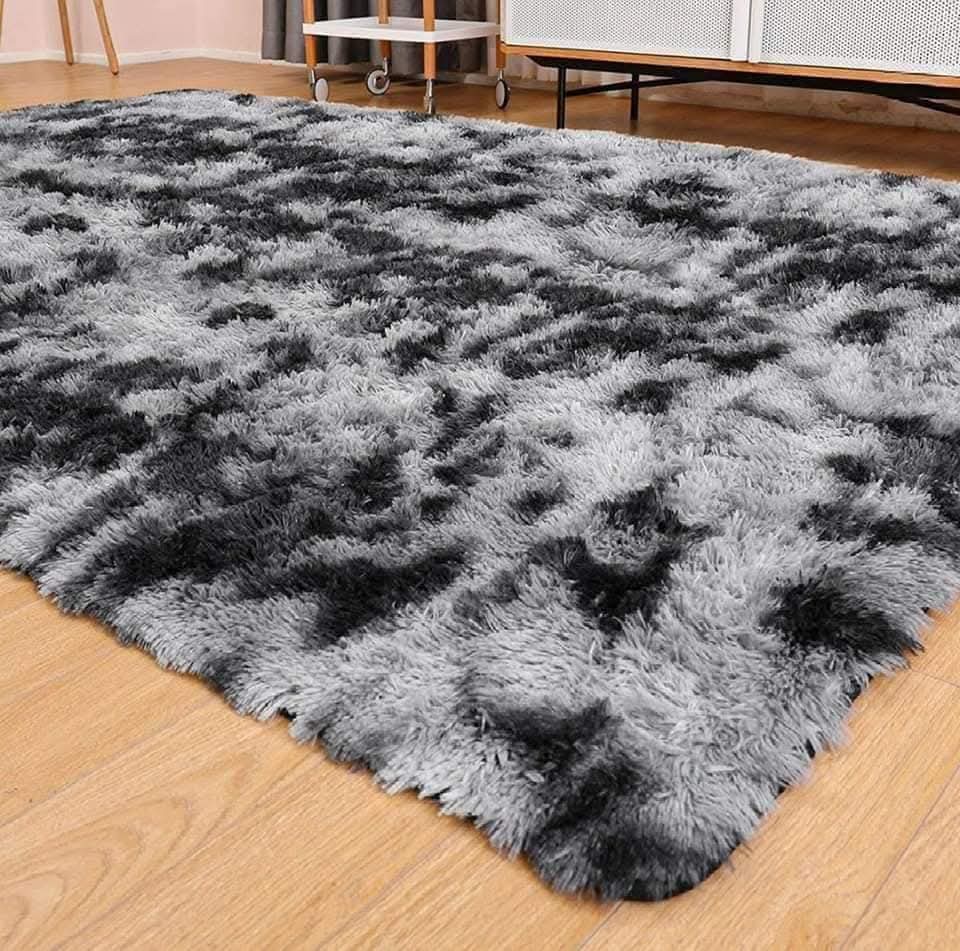 Generic 7 by 10  Fluffy Carpet Cloudy Black and White