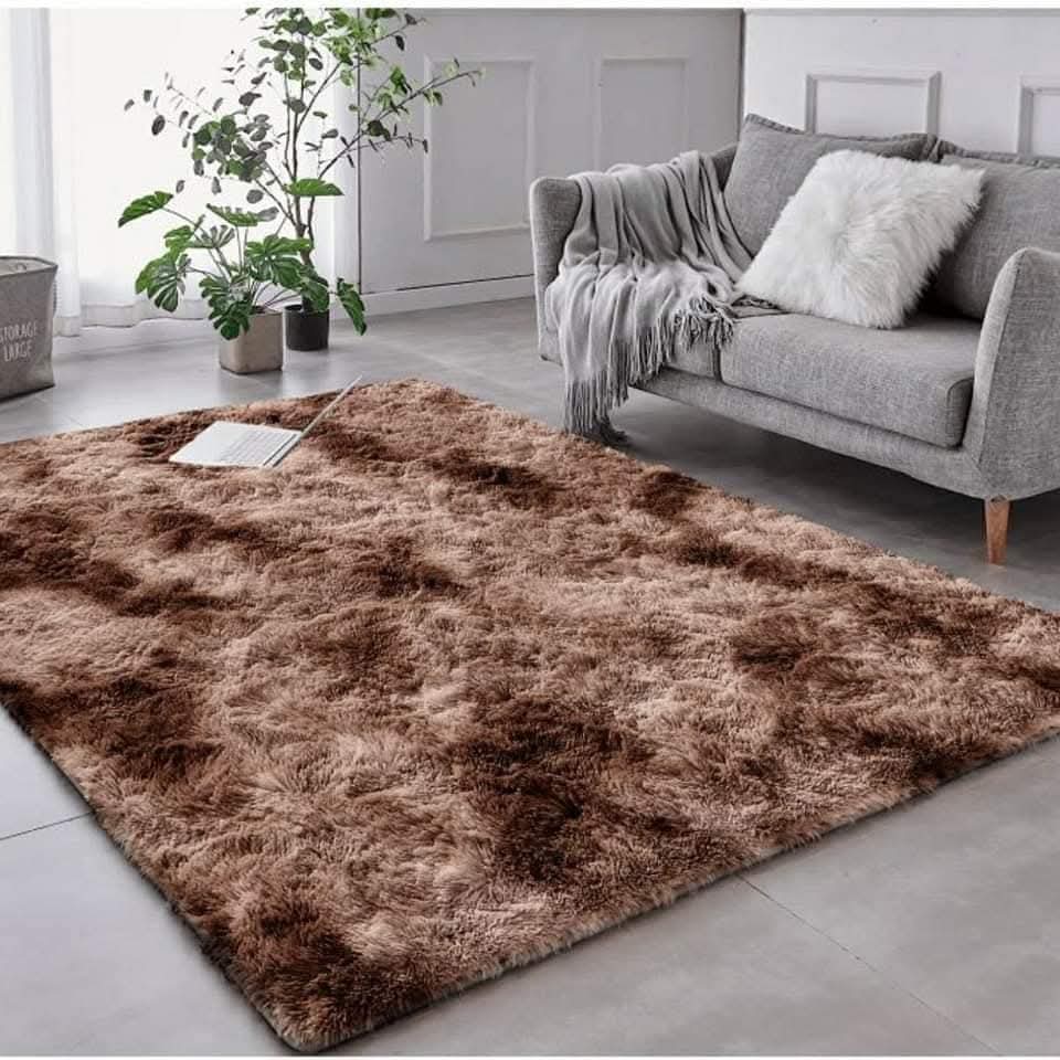 Generic 7 by 10  Fluffy Carpet Cloudy Brown and White