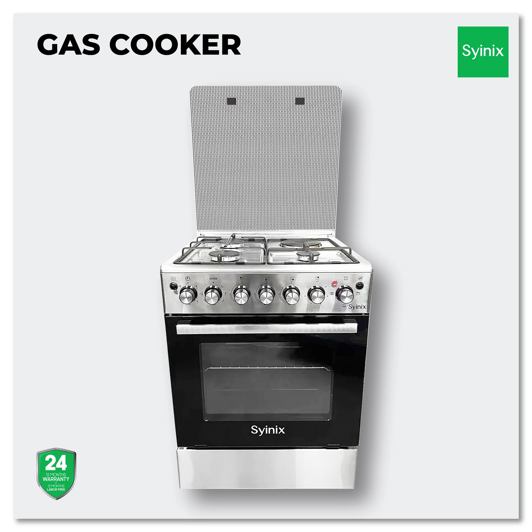 Syinix 60×60 3G+1E standing cooker with electric oven