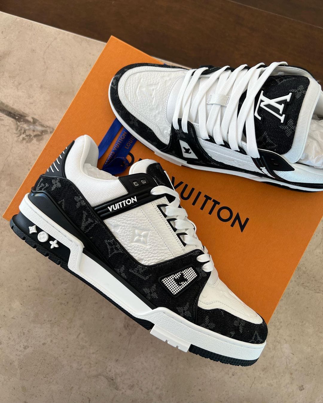 Louis Vuitton LV Trainer Shoes Black and White Sneakers