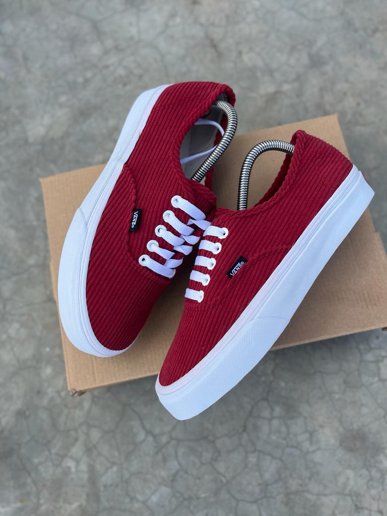 Fabric Double Sole Corduroy Vans off the Wall Sneakers Plain Maroon - White Sole