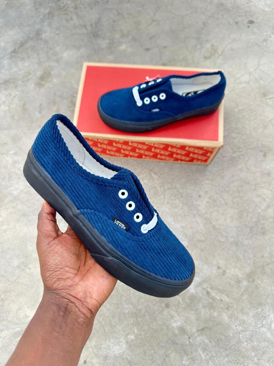Fabric Double Sole Corduroy Vans off the Wall Sneakers Plain Blue - Black Sole