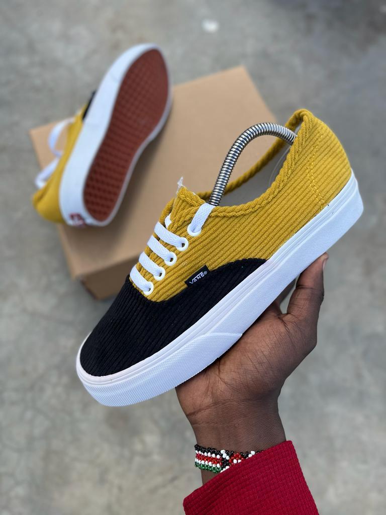 Fabric Double Sole Corduroy Vans off the Wall Sneakers Yellow/Black - White Sole