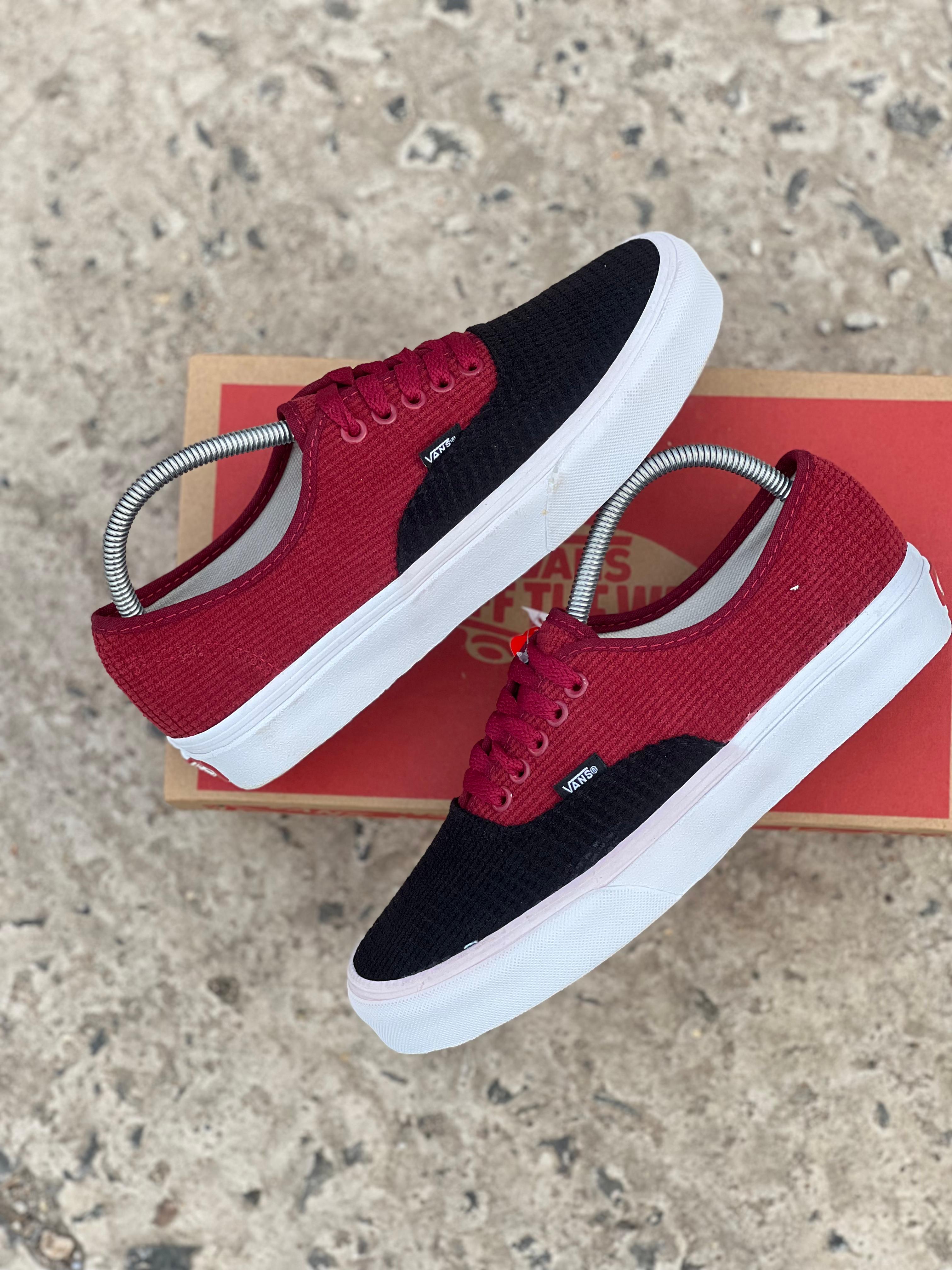 Fabric Double Sole Corduroy Vans of the Wall Sneakers Maroon/Black - White Sole