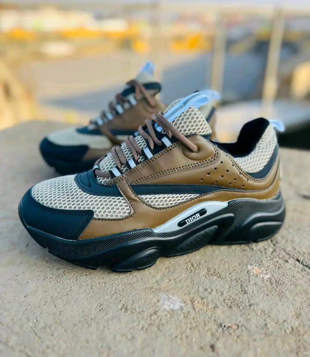 Dior Hommie Unisex White, Brown and Black Sneakers