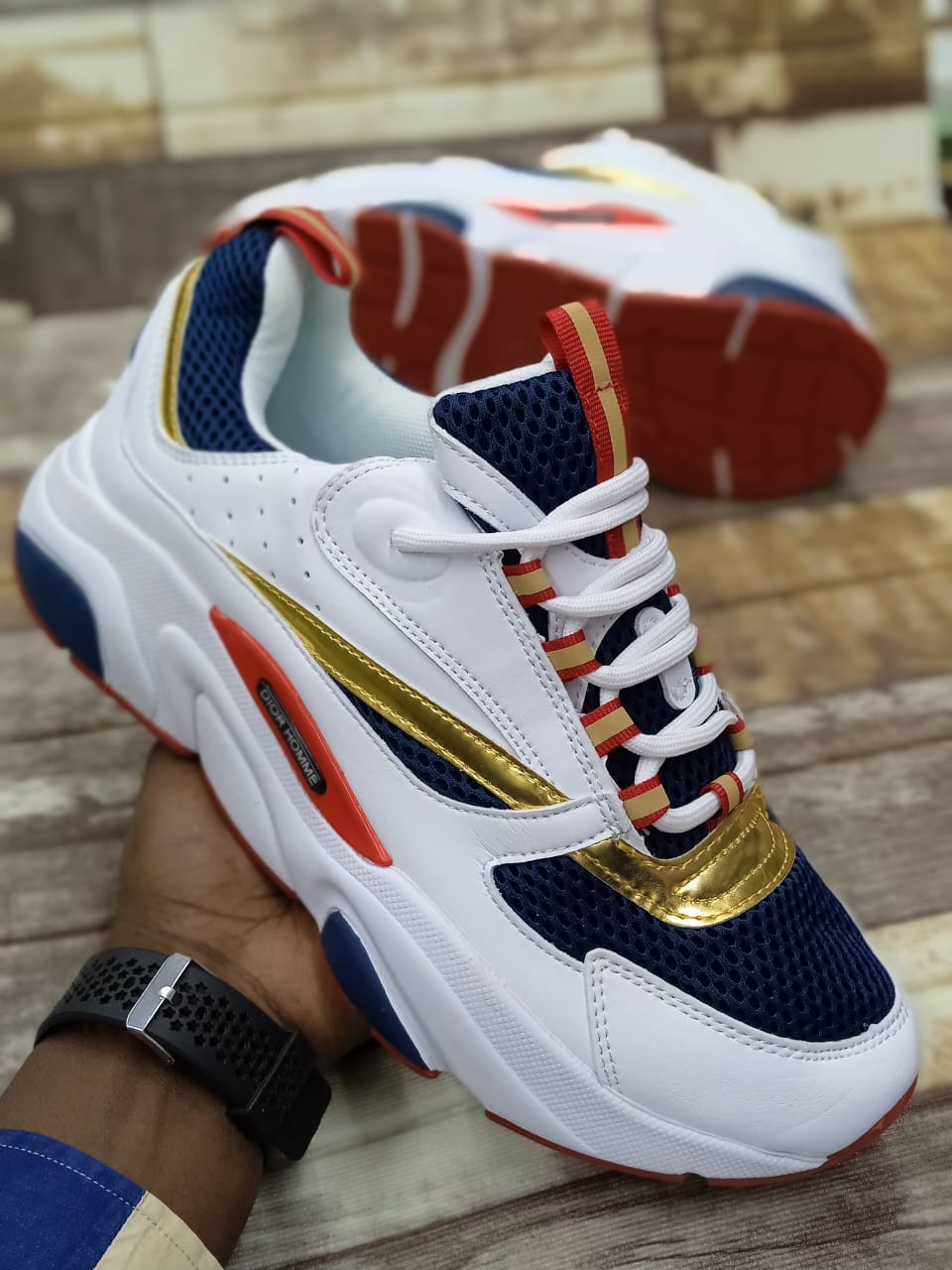 Dior Hommie Unisex White and Blue Sneakers