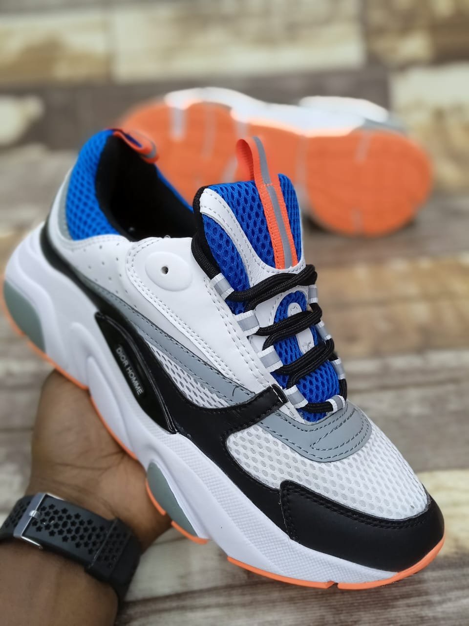Dior Hommie Unisex White, Blue and Black Sneakers