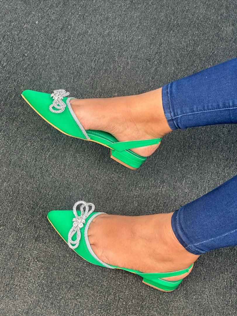 Low Heeled Women Green Shoes