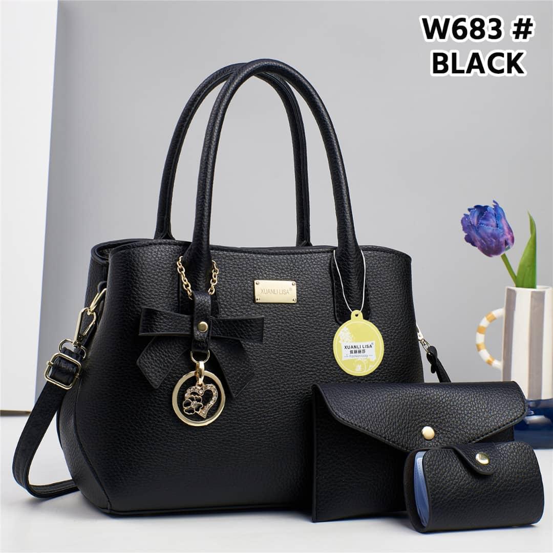 High quality 3 in 1 black ladies handbag