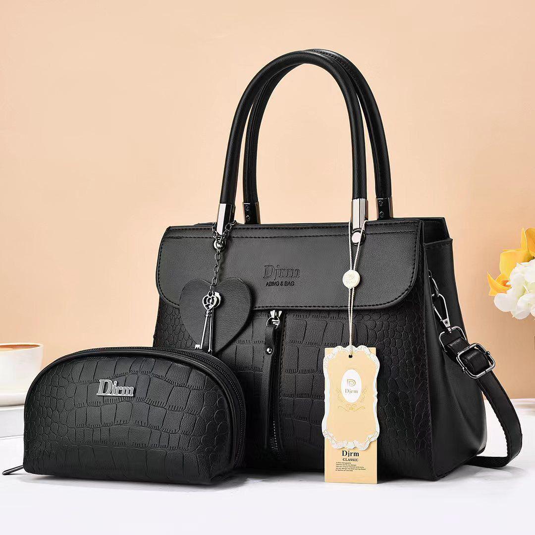 High quality 3 in 1 black ladies handbag