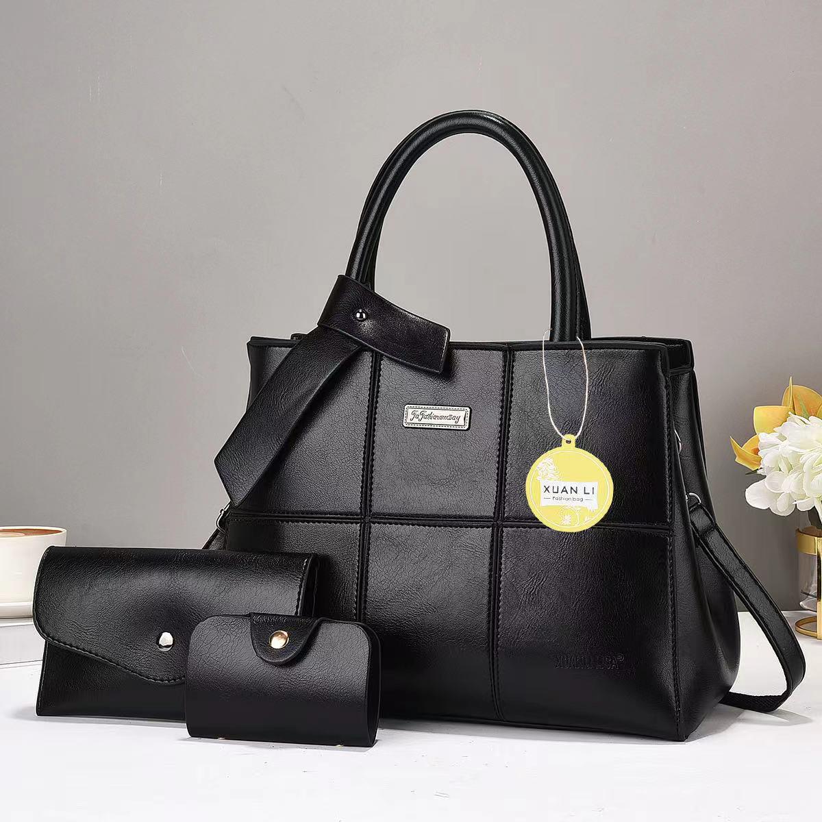 High quality 3 in 1 black ladies handbag