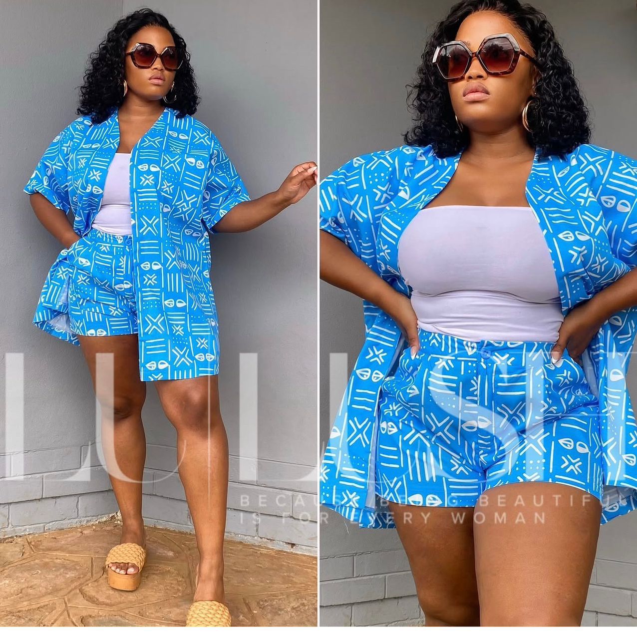 Vibrant Blue & White Geometric Print 3-Piece Set