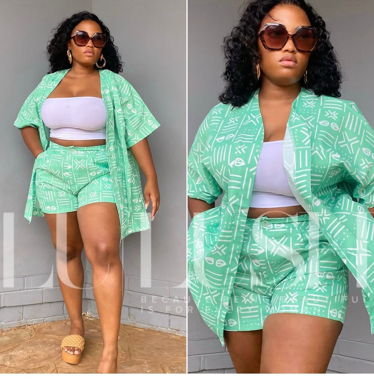 Vibrant Green & White Geometric Print 3-Piece Set