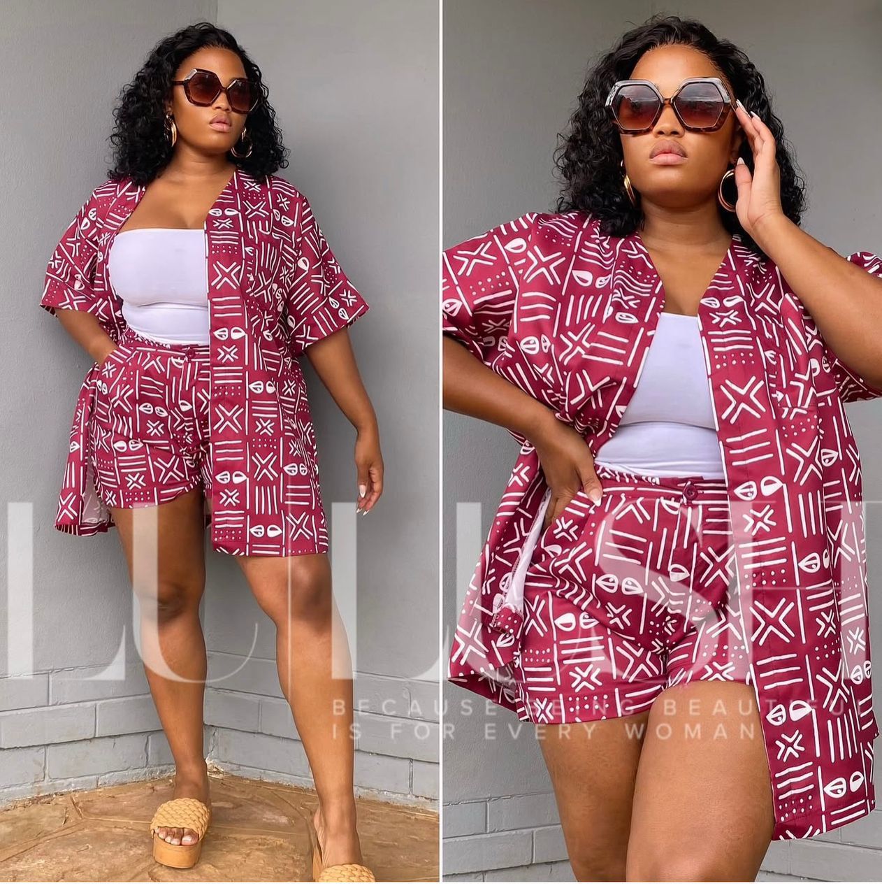 Vibrant Red & White Geometric Print 3-Piece Set