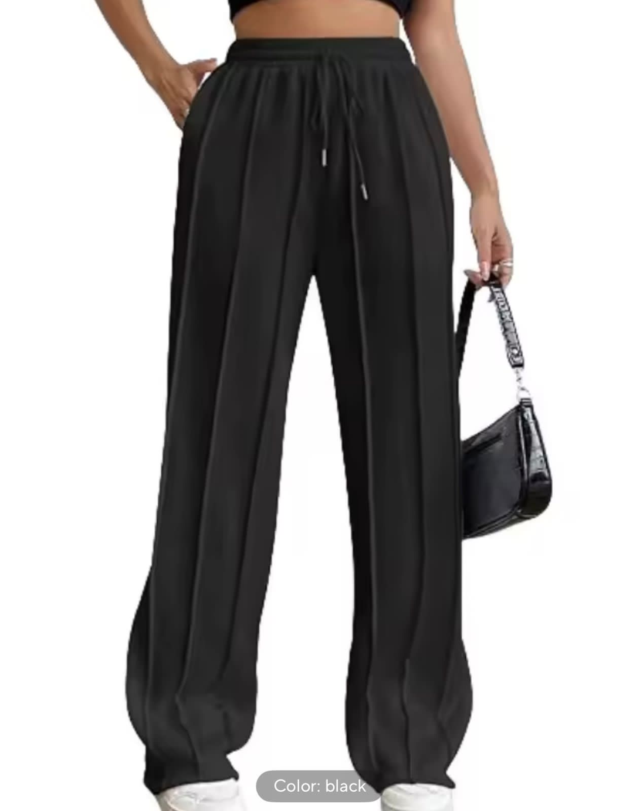 Elegant Wide-Leg Black Ladies Pants All Size