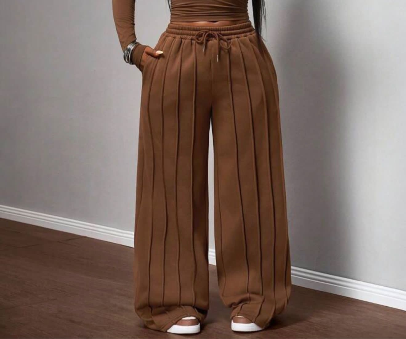 Elegant Wide-Leg Brown Ladies Pants All Size