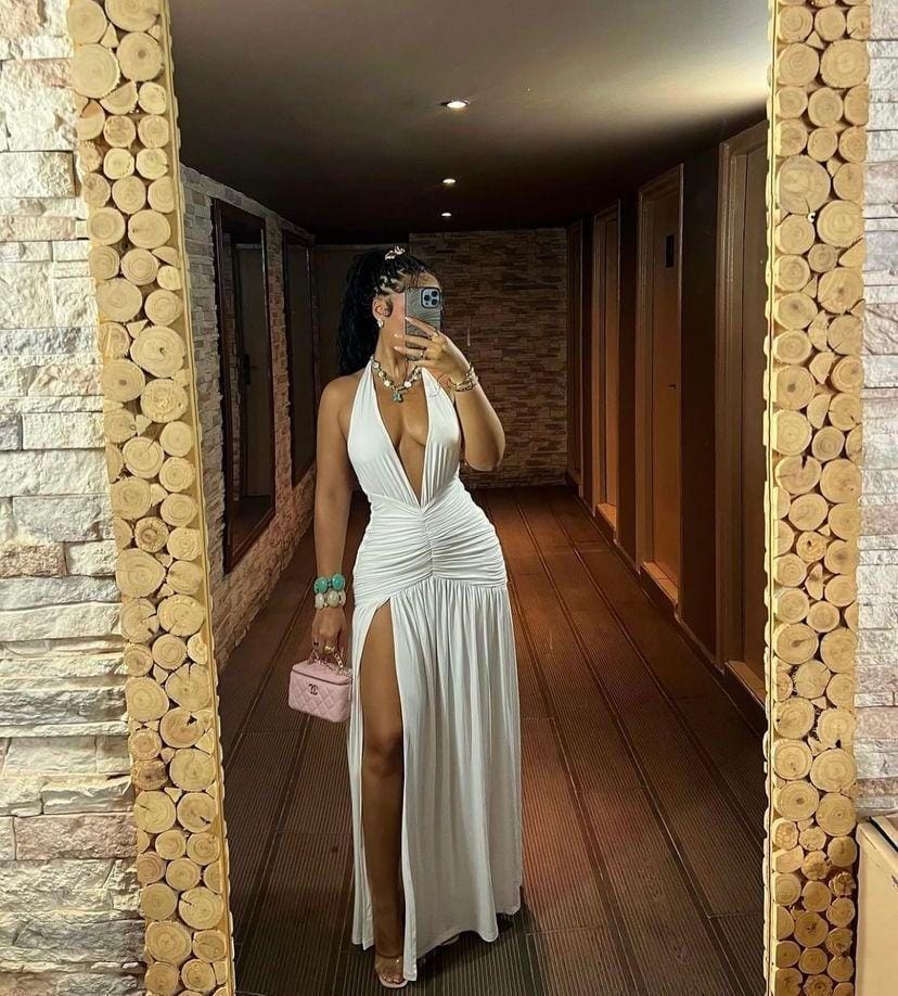 Halter-Neck Maxi White Ladies Dress All Sizes