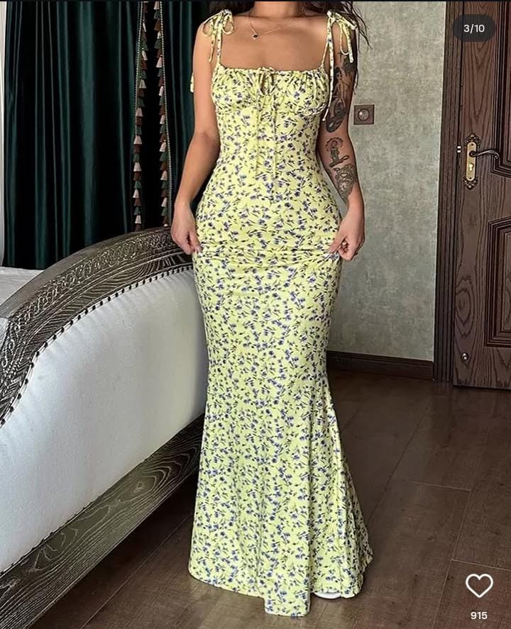 Dotted Bodycon Maxi Cream Sundress