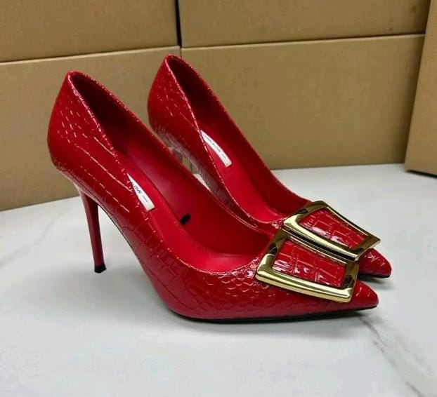 Emerald Croc-Textured Red Heels For Ladies